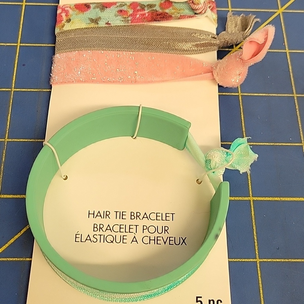 Hair Tie Bracelet Tear 5 pieces Pink Teal Floral Gray